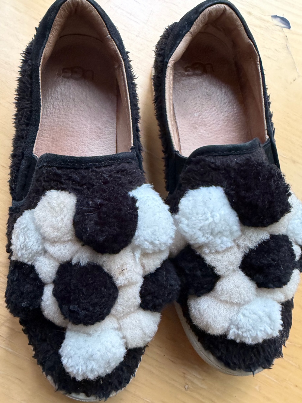 UGG Black and Cream Floral Shearling Mules